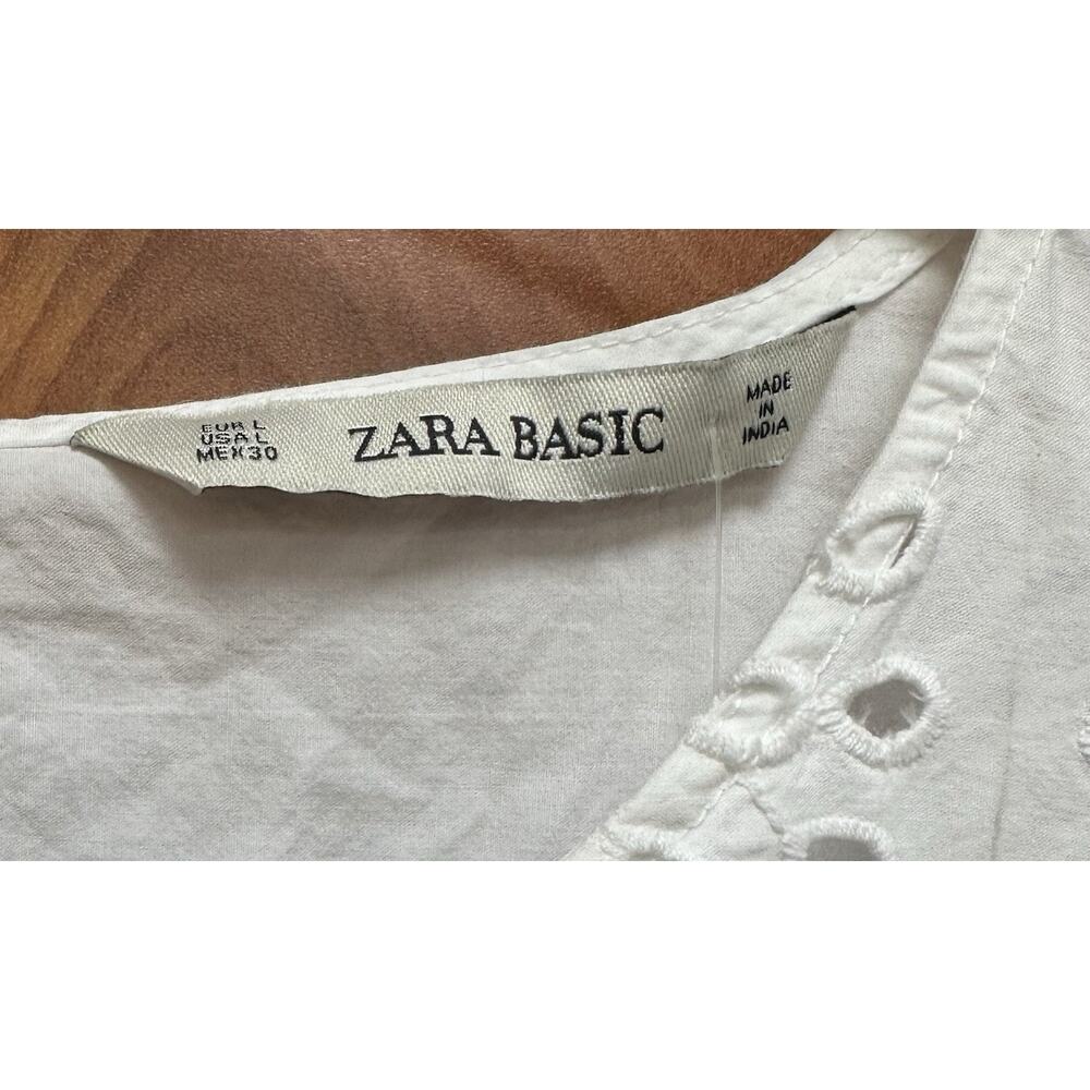 ZARA White Eyelet Babydoll Concert Festival Boho Ruffle Pom Mini Dress SZ L NWT - Picture 2 of 10